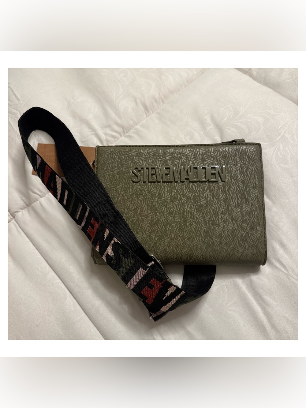 Steve Madden Olive Crossbody with Branded Black Strap